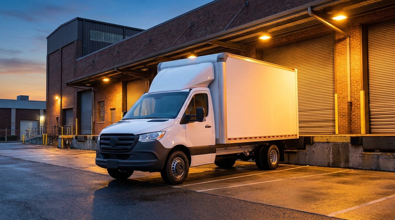 Class B commercial box truck at a loading dock
